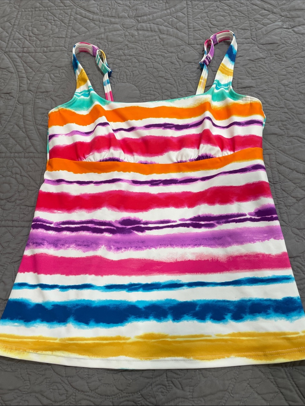 Lands' End Square Neck Striped Tankini 8